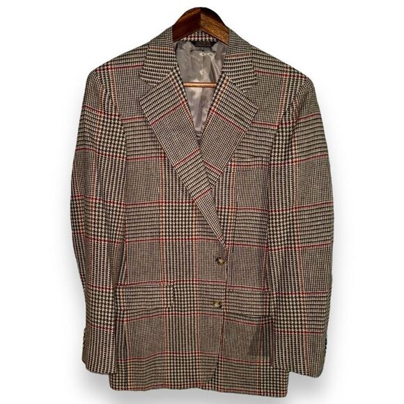 Oxford Shop Custom Tan & Red Windowpane Tweed Sport Coat 40R - Picture 1 of 8